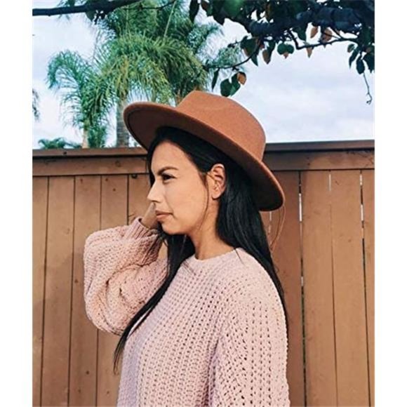 Lanzom Womens Classic Wide Brim Floppy Panama Hat Belt Buckle Wool Fedora Hat - Picture 9 of 12